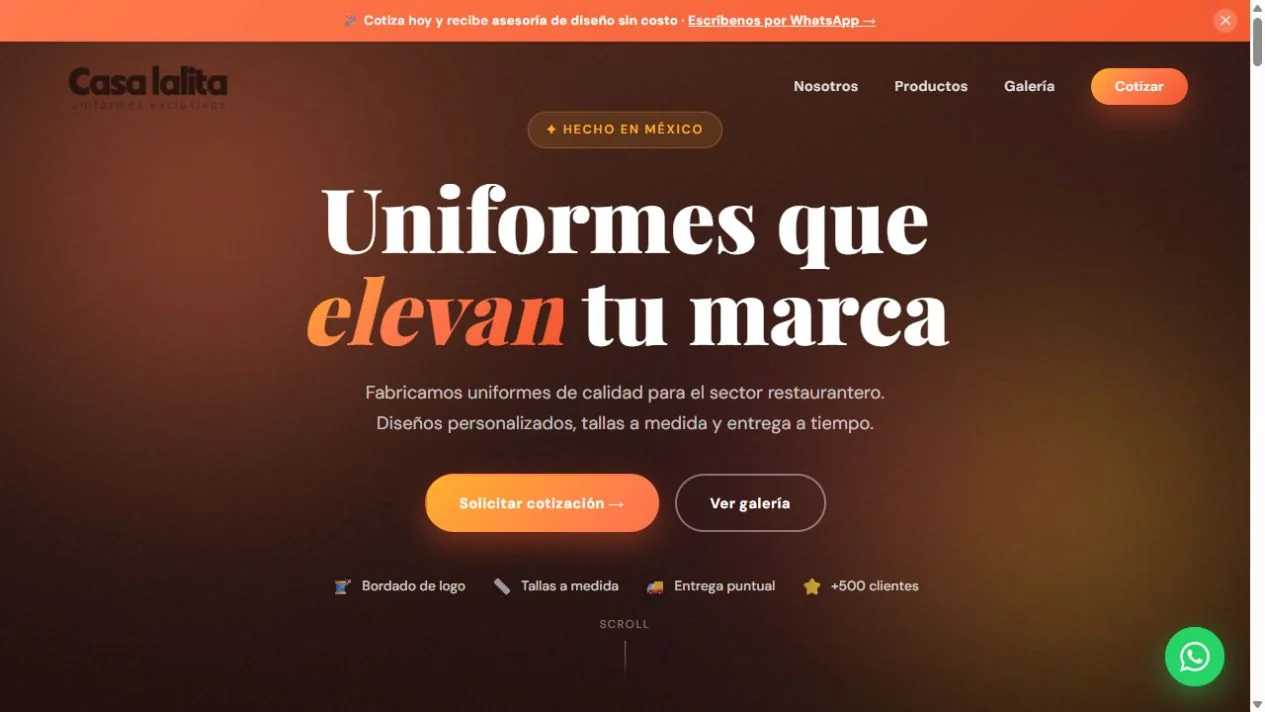 Captura del sitio público de Casa Lalita Uniformes, desarrollado por CIS